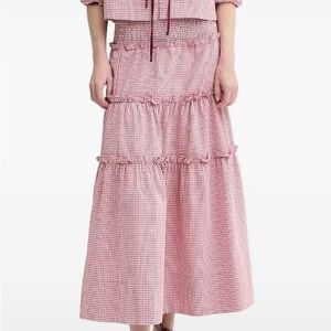 ALOHAS Gingham Tiered Maxi Skirt